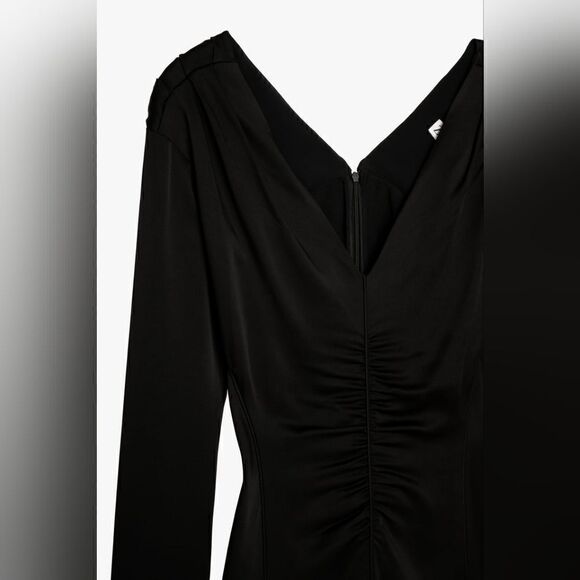 Zara Studio Ruched pleat Long Dress Limited Edition V-neck  long flared sleeves - Picture 13 of 16